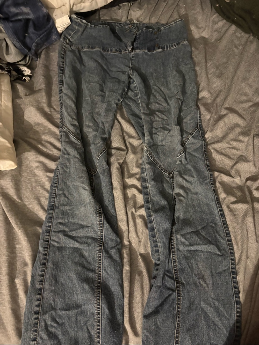 High-Rise Blue Denim Wide-Leg Jeans — Flare Detail